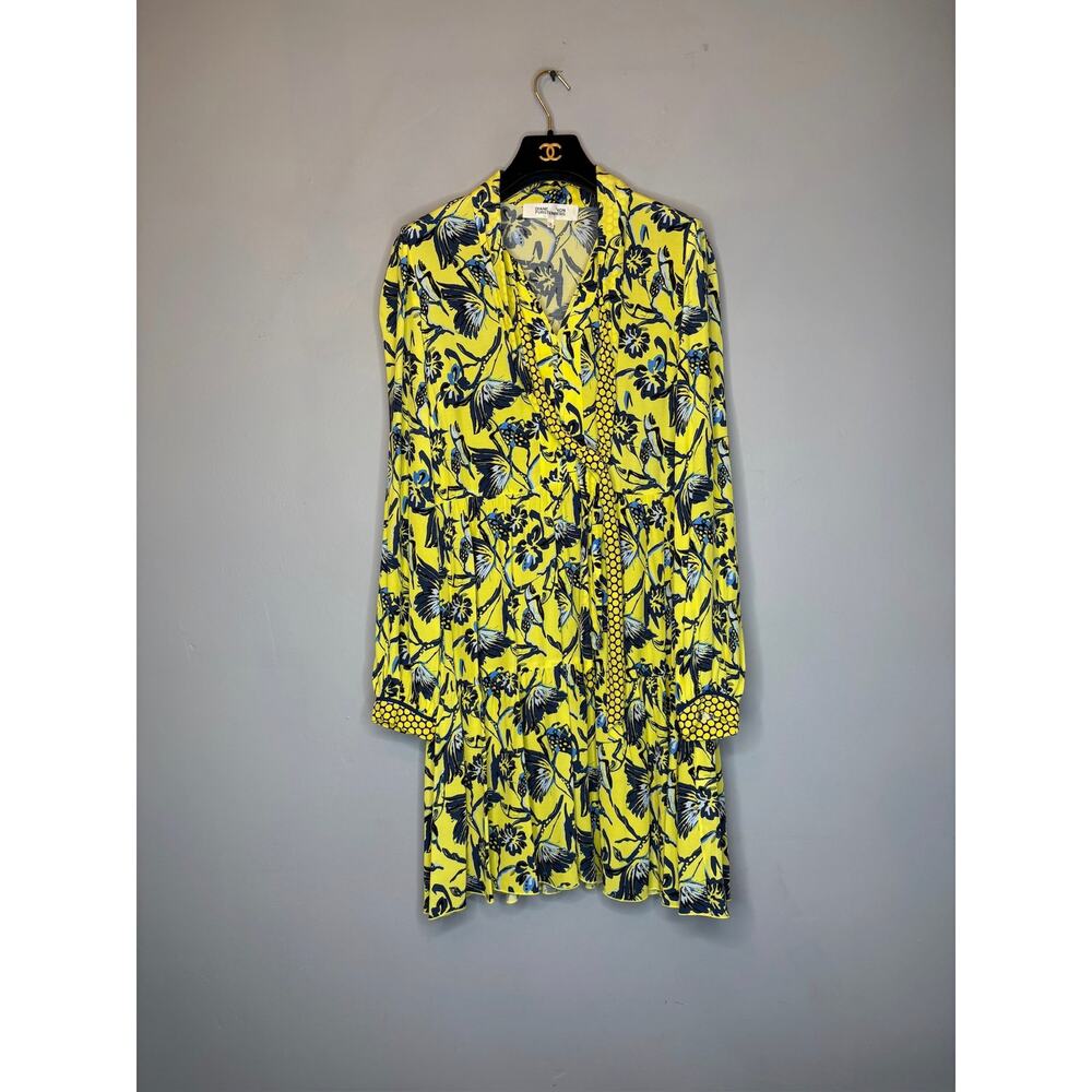 Diane von Furstenberg Romi Yellow Floral Print Silk Crepe de Chine Mini Dress 6